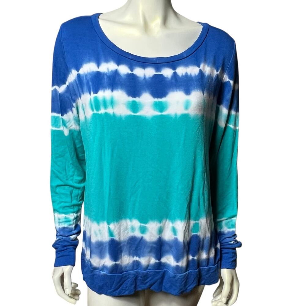 PL Movement Tie Dye Open Back Top Blue Turquoise Long Sleeve Stretch Size L